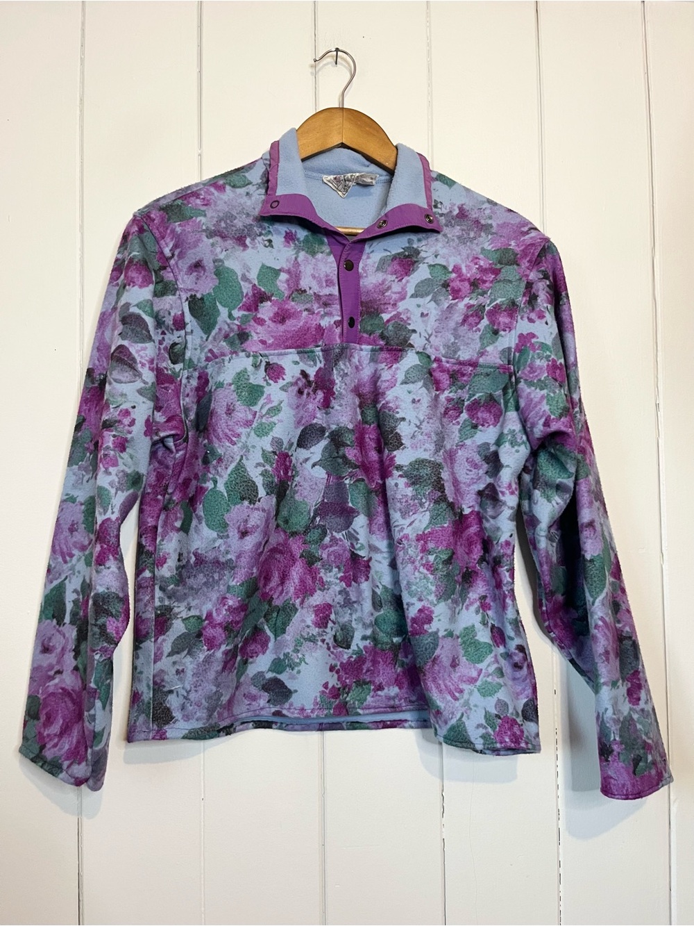 Vintage Non Stop Floral Fleece Quarter Button Up Sweater.